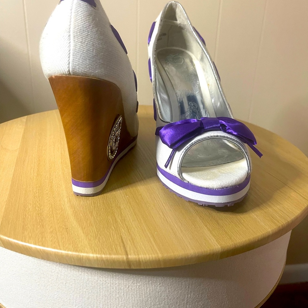 Women's White and Purple Wedge Heels